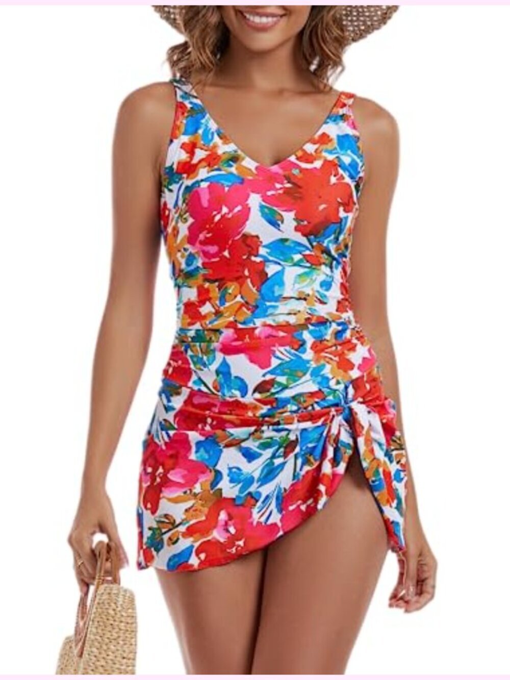 One Piece Swim Dress Tummy Control Bathing Suit with Adjustable Straps